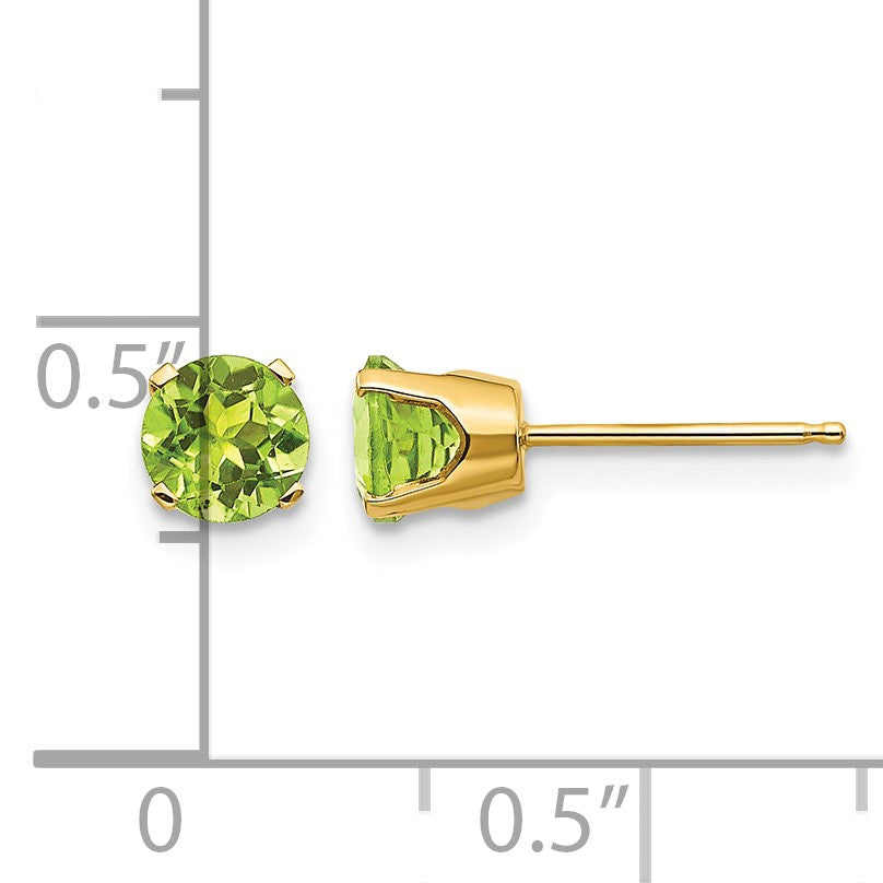 14k 5mm Round Peridot Earrings - August