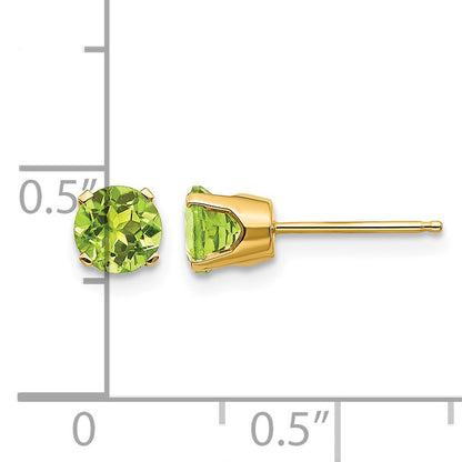 14k 5mm Round Peridot Earrings - August