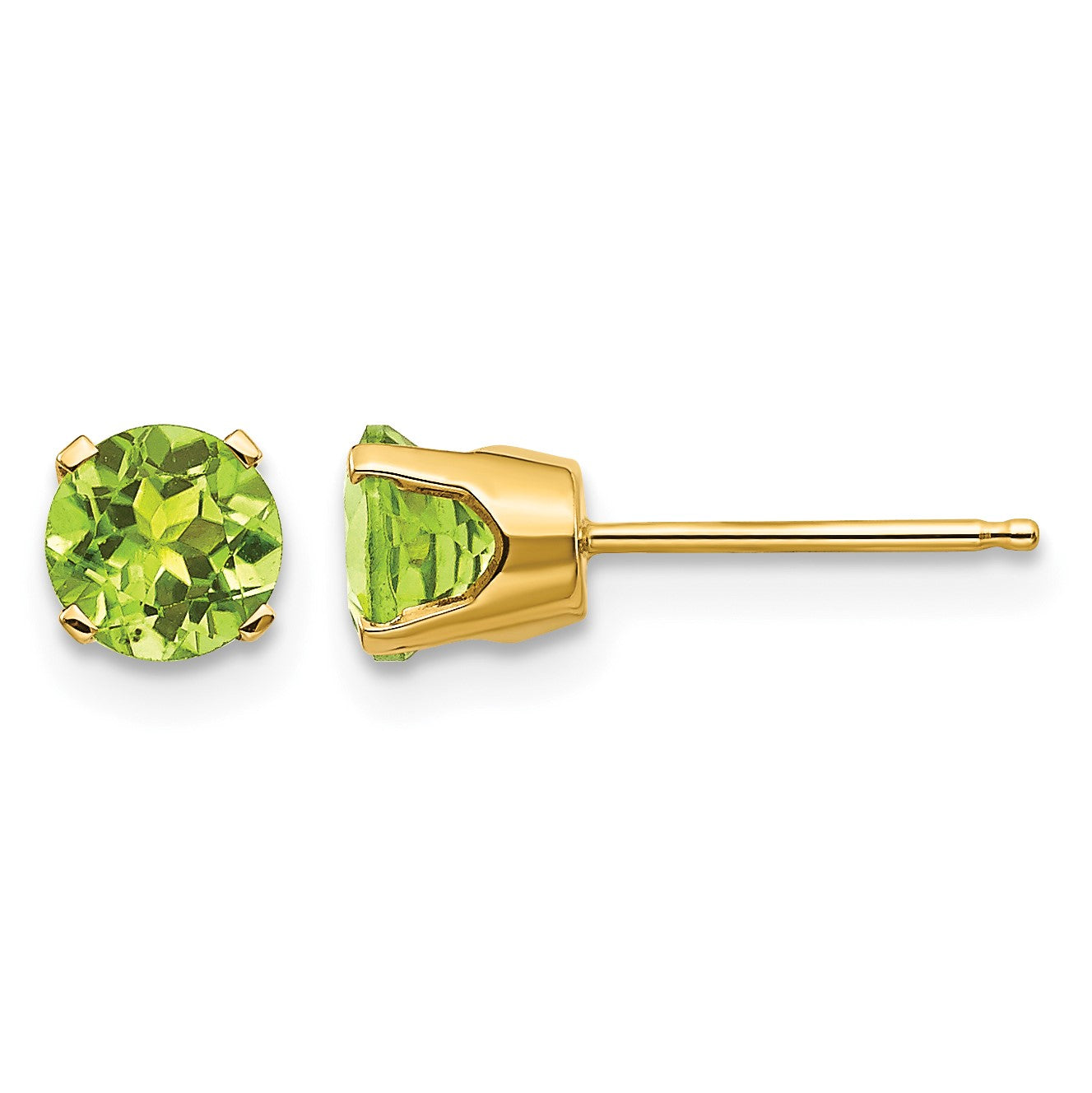 14k 5mm Round Peridot Earrings - August