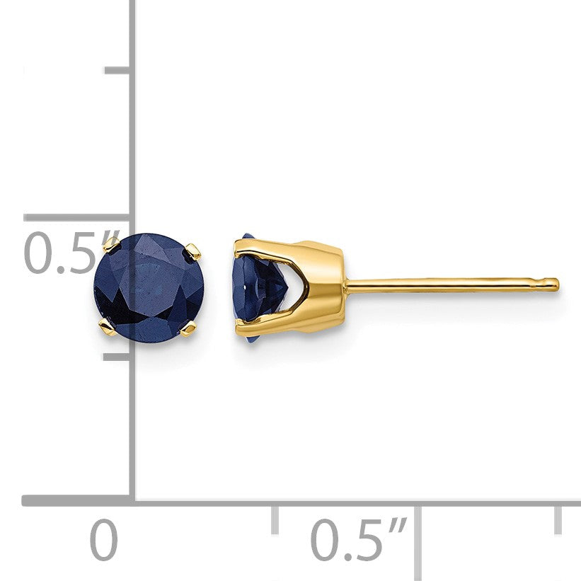 14k 5mm Round Natural Sapphire Earrings - September