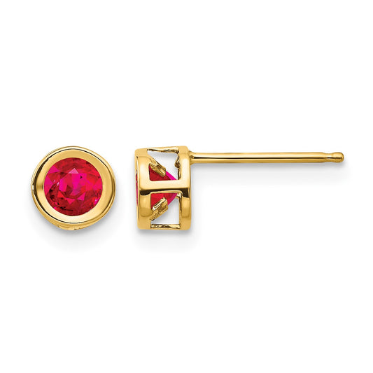 14k 4mm Round Bezel July/Ruby Post Earrings
