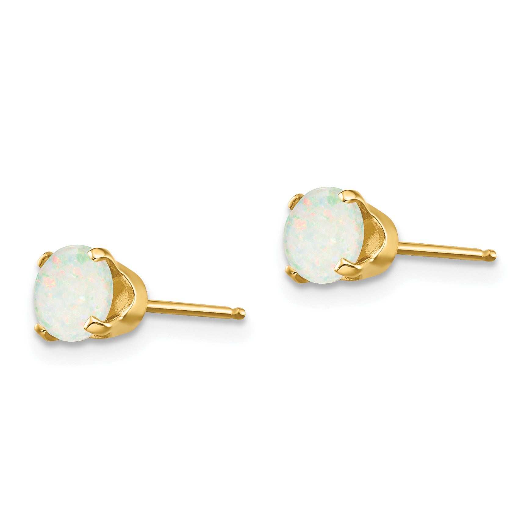 14k 5mm Round Opal Earrings - October