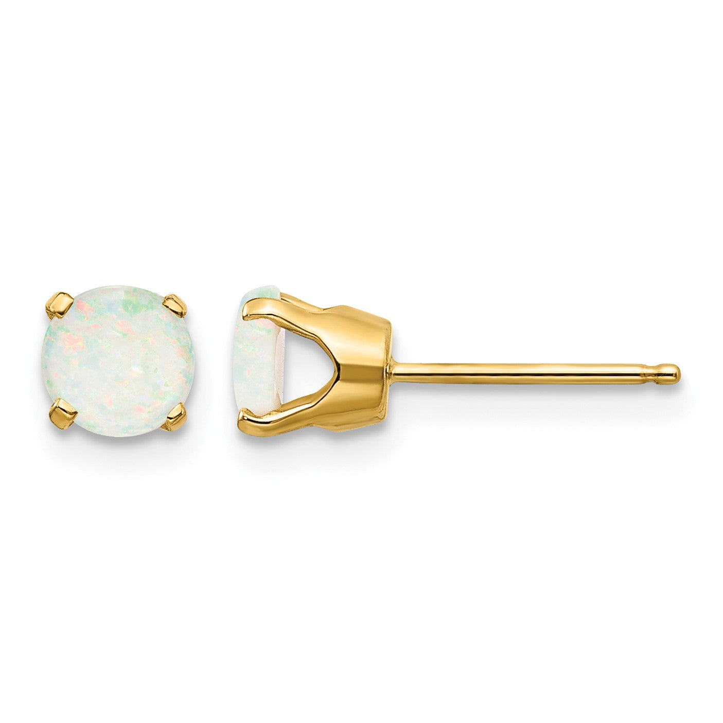 14k 5mm Round Opal Earrings - October