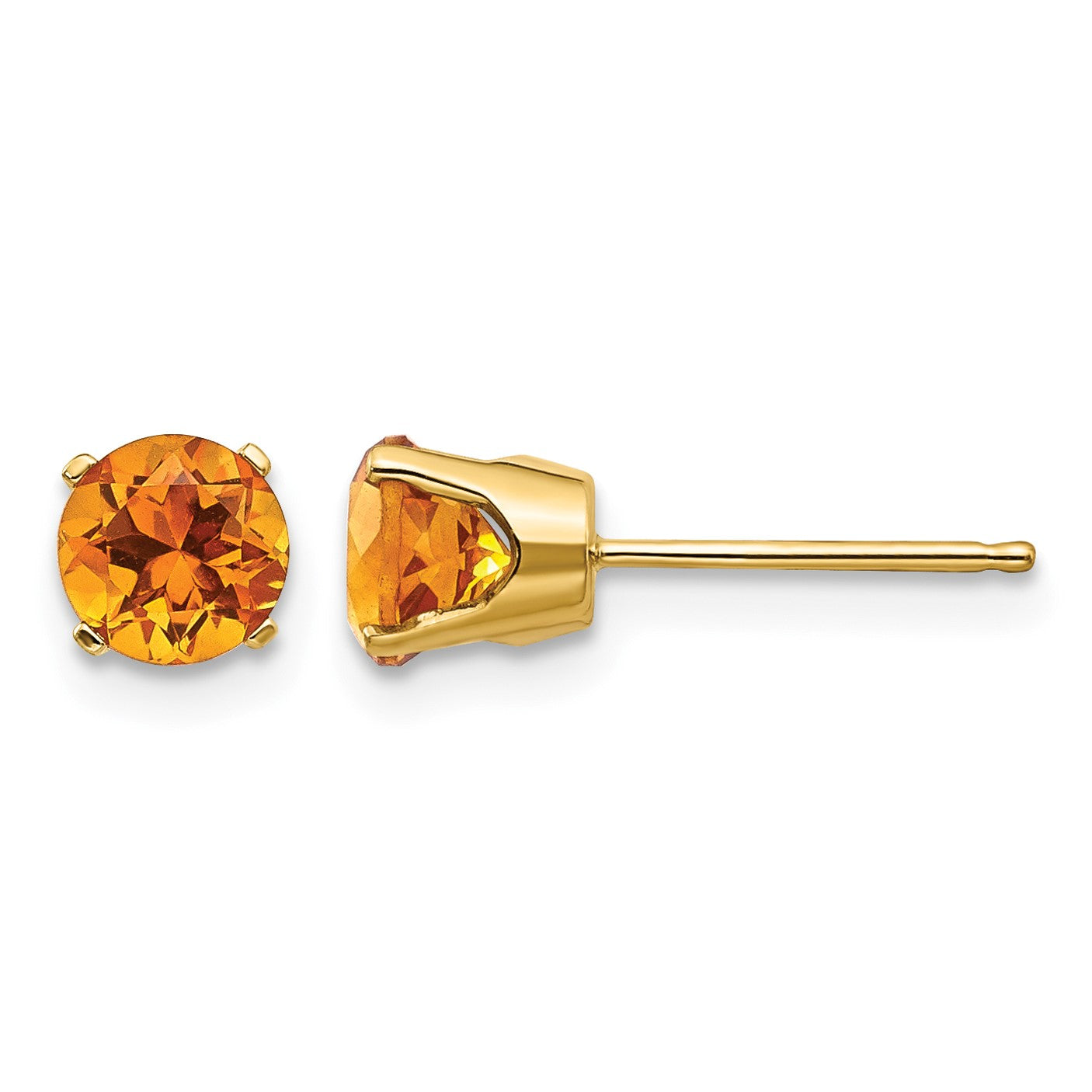 14k 5mm Round Citrine Earrings - November