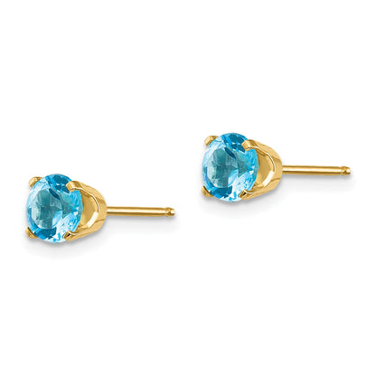 14k 5mm Round Blue Topaz Earrings - December