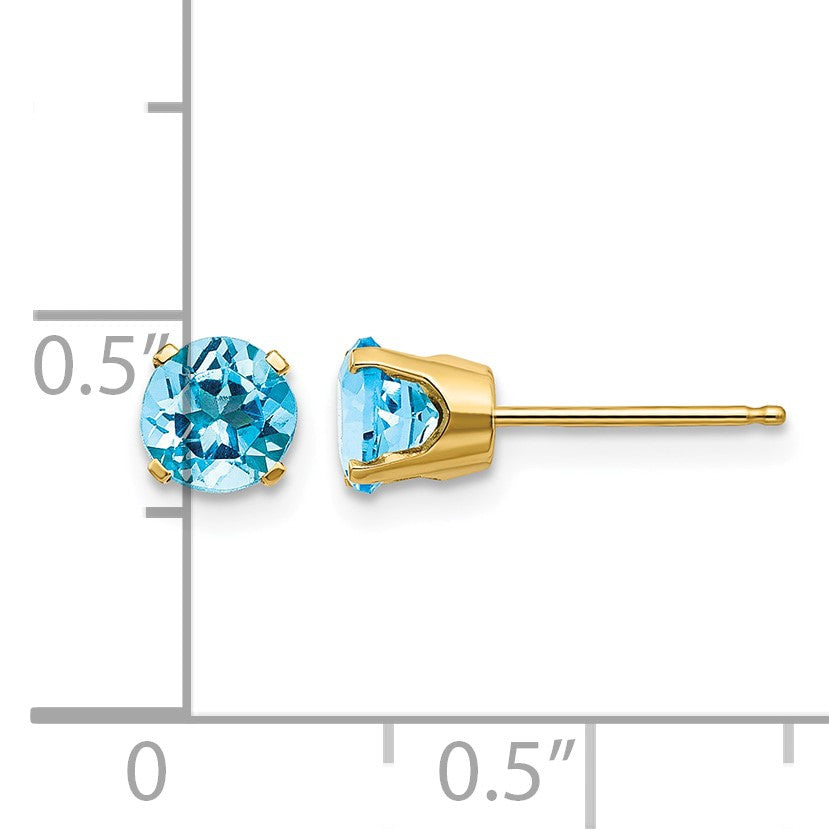 14k 5mm Round Blue Topaz Earrings - December