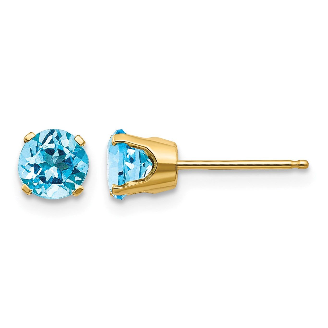 14k 5mm Round Blue Topaz Earrings - December
