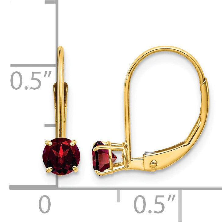 14k 4mm Round January/Garnet Leverback Earrings