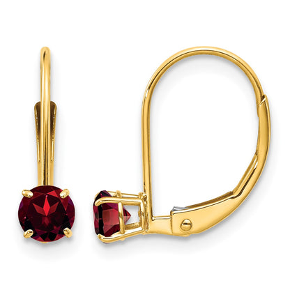 14k 4mm Round January/Garnet Leverback Earrings