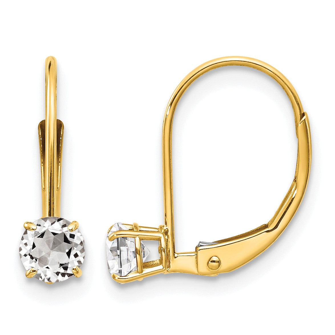 14k 4mm Round April/White Topaz Leverback Earrings