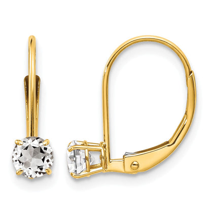 14k 4mm Round April/White Topaz Leverback Earrings