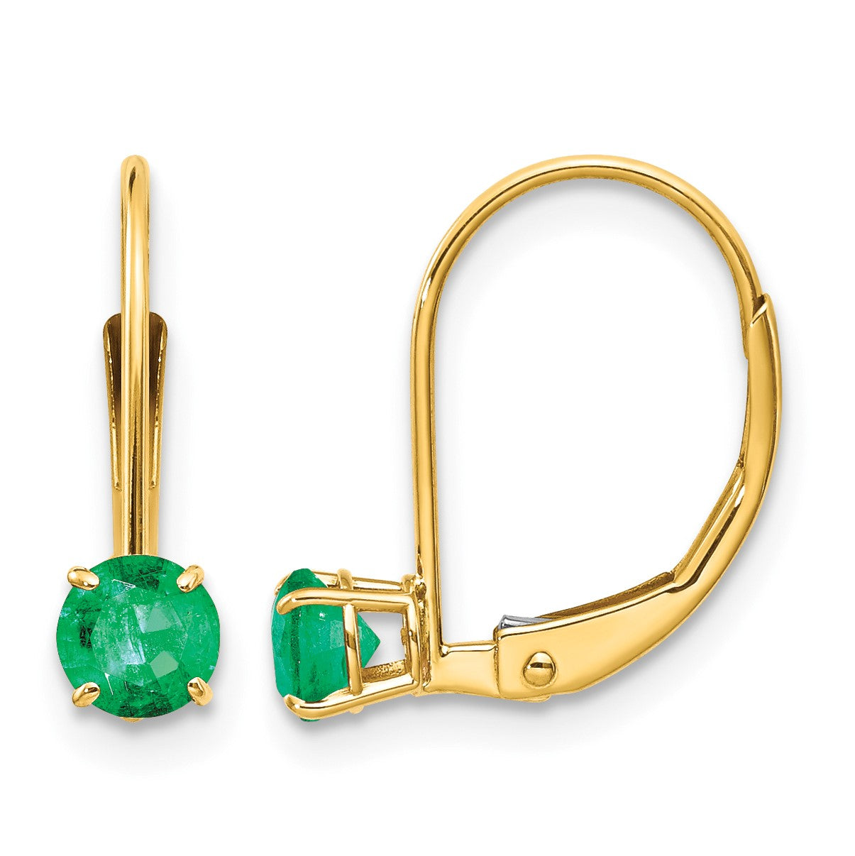 14k 4mm Round May/Emerald Leverback Earrings