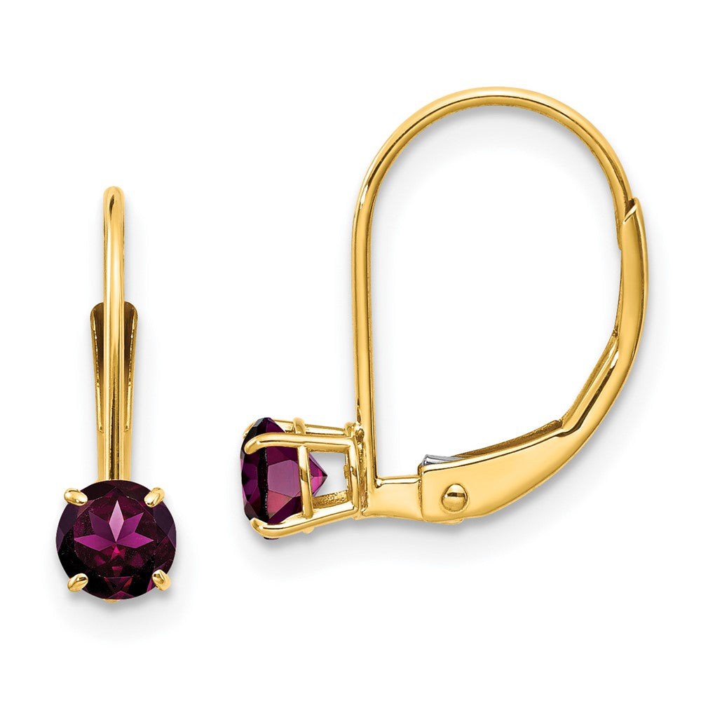 14k 4mm Round June/Rhodolite Leverback Earrings