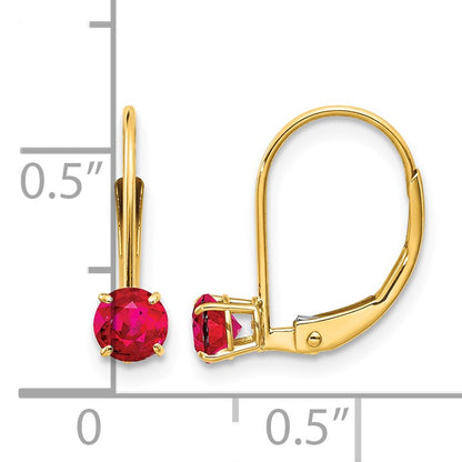 14k 4mm Round July/Ruby Leverback Earrings