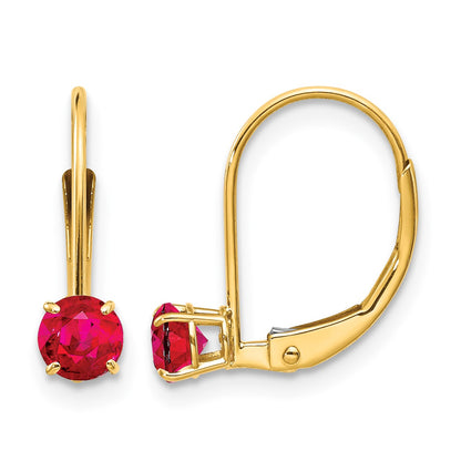 14k 4mm Round July/Ruby Leverback Earrings