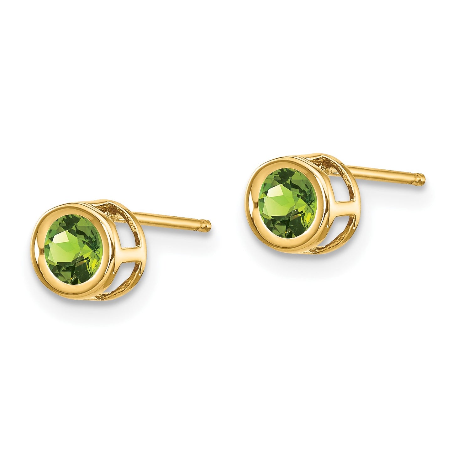 14k 4mm Round Bezel August/Peridot Post Earrings