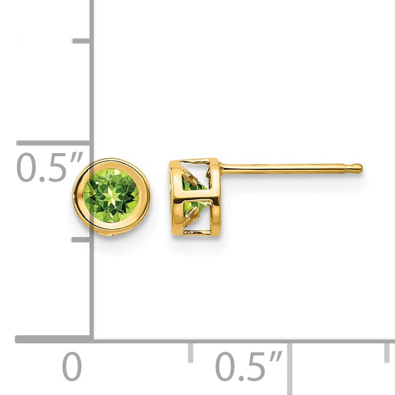 14k 4mm Round Bezel August/Peridot Post Earrings