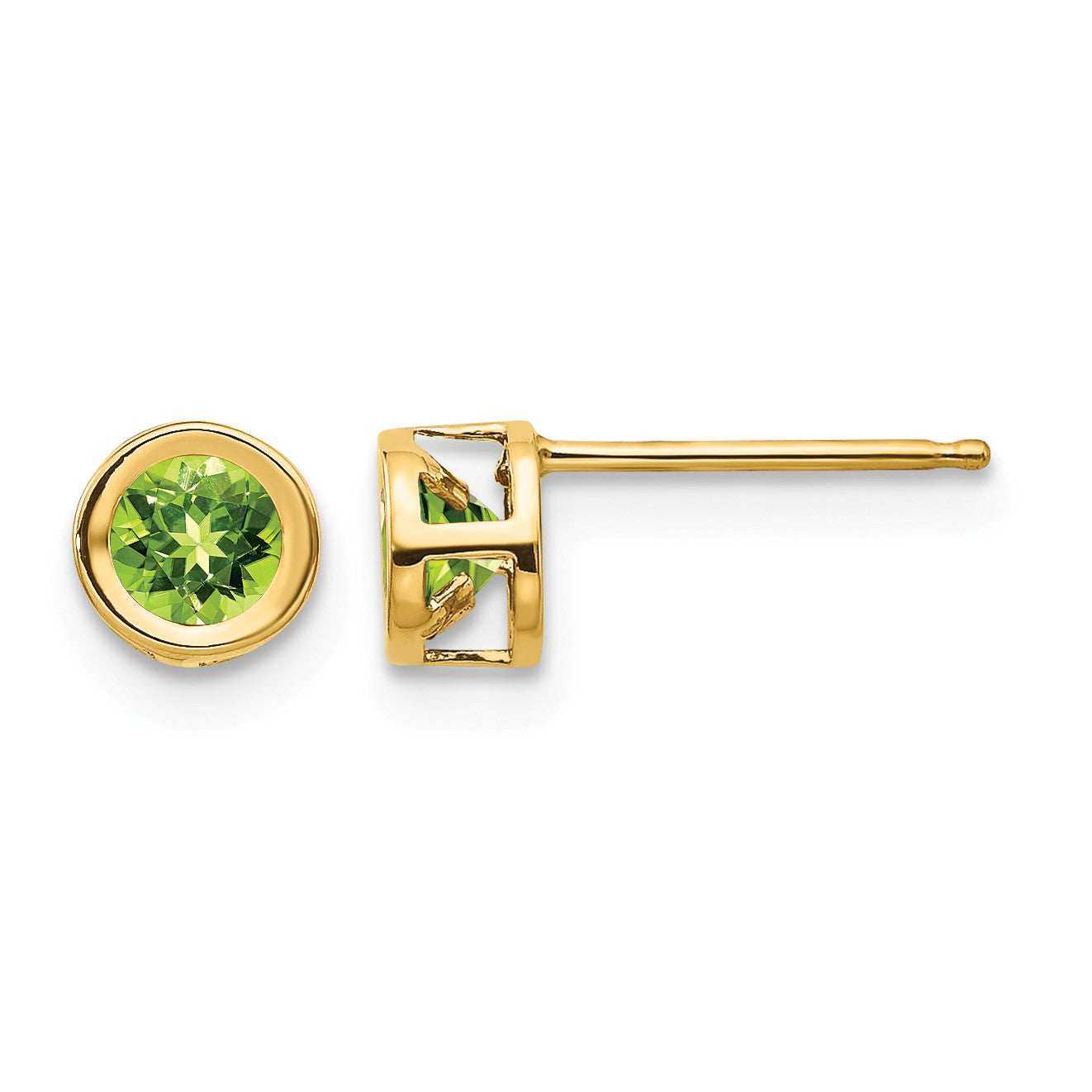 14k 4mm Round Bezel August/Peridot Post Earrings