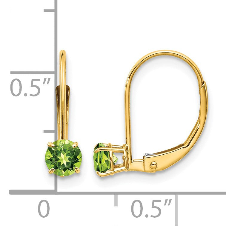 14k 4mm Round August/Peridot Leverback Earrings