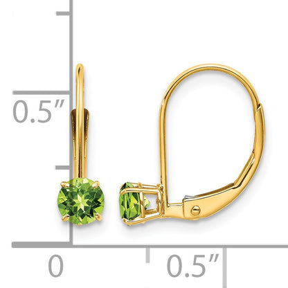 14k 4mm Round August/Peridot Leverback Earrings