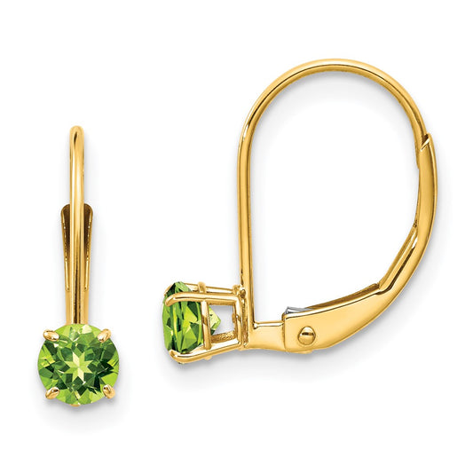 14k 4mm Round August/Peridot Leverback Earrings