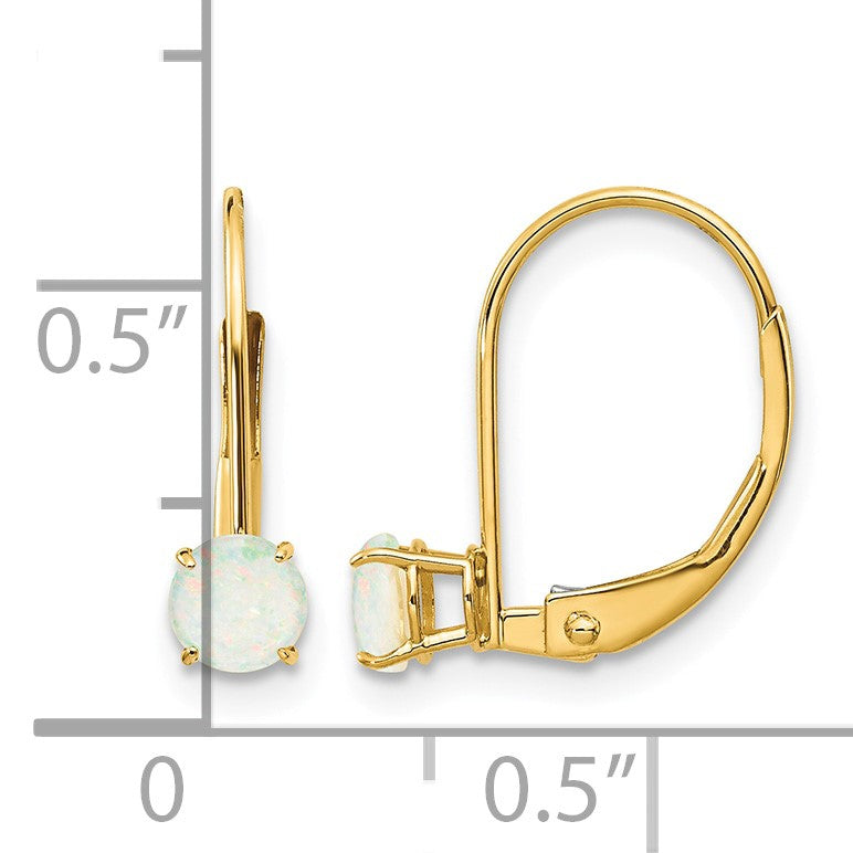 14k 4mm Round October/Opal Leverback Earrings