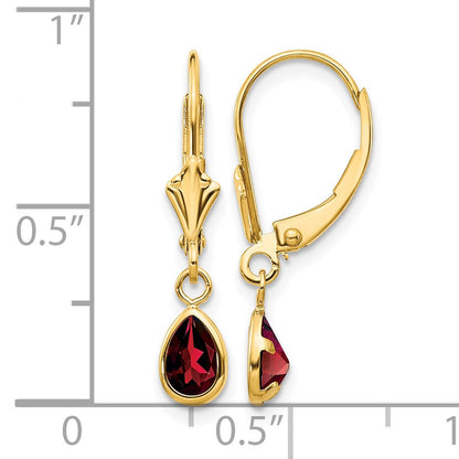 14k 6x4mm Pear Bezel January/Garnet Leverback Earrings