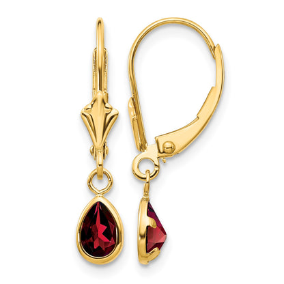 14k 6x4mm Pear Bezel January/Garnet Leverback Earrings