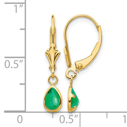 14k 6x4mm Pear Bezel May/Emerald Leverback Earrings