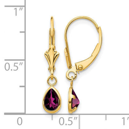 14k 6x4mm Pear Bezel June/Rhodolite Garnet Leverback Earrings
