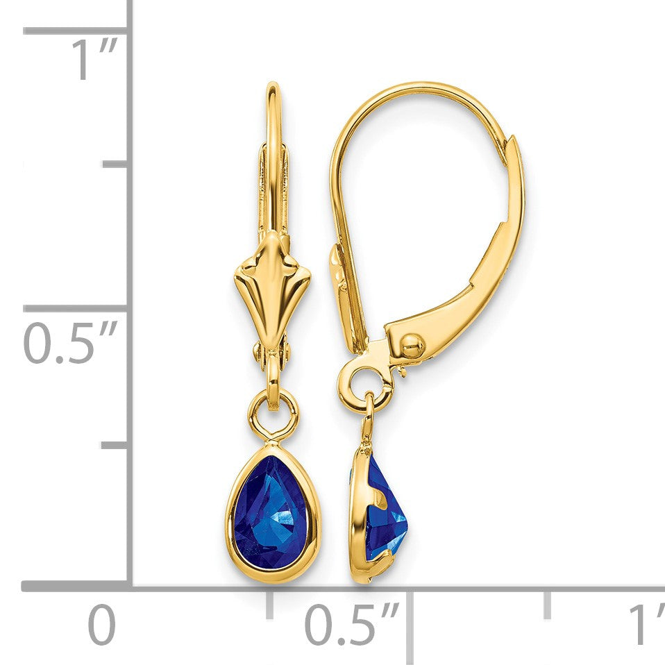14k 6x4mm Pear Bezel September/Sapphire Leverback Earrings