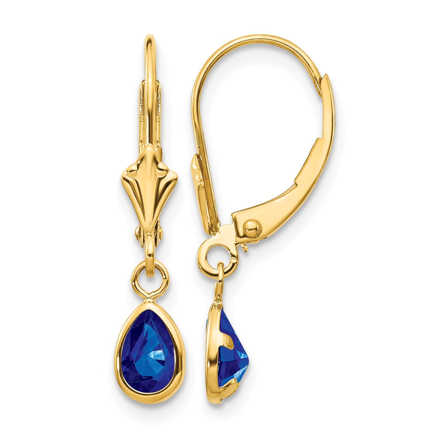 14k 6x4mm Pear Bezel September/Sapphire Leverback Earrings