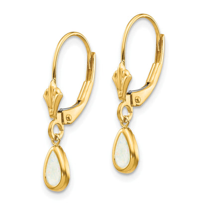 14k 6x4mm Pear Bezel October/Opal Leverback Earrings