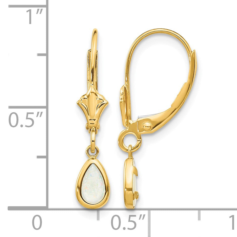 14k 6x4mm Pear Bezel October/Opal Leverback Earrings