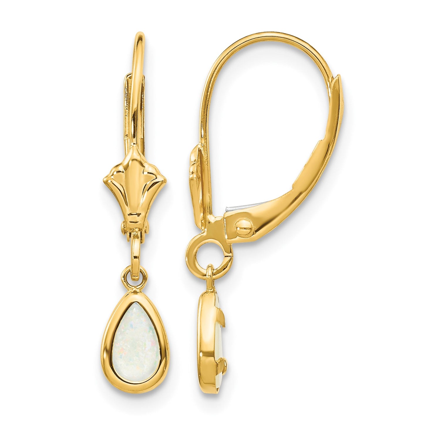 14k 6x4mm Pear Bezel October/Opal Leverback Earrings