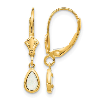 14k 6x4mm Pear Bezel October/Opal Leverback Earrings