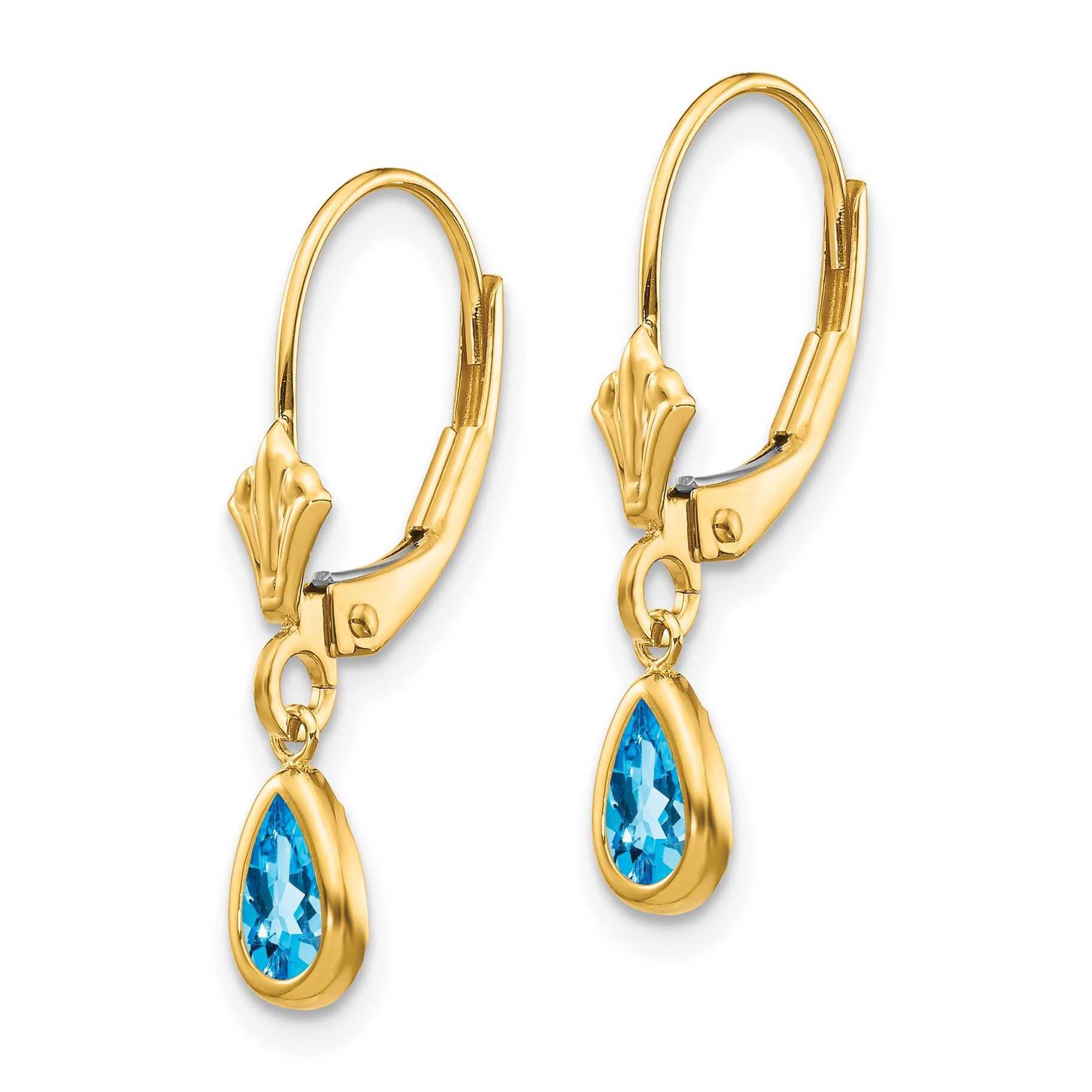 14k 6x4mm Pear Bezel December/Blue Topaz Leverback Earrings