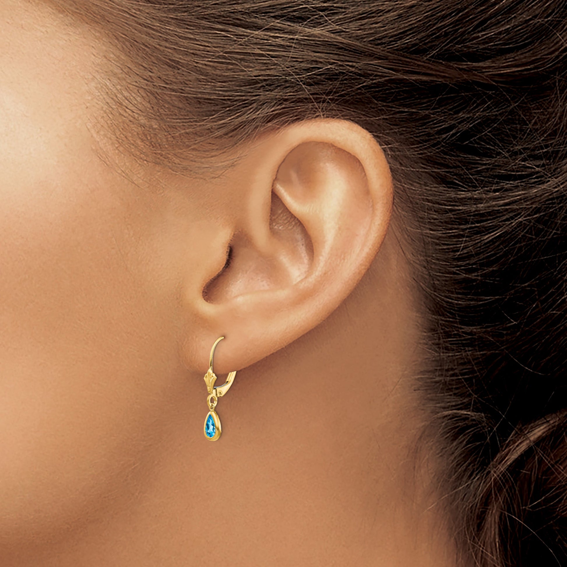 14k 6x4mm Pear Bezel December/Blue Topaz Leverback Earrings