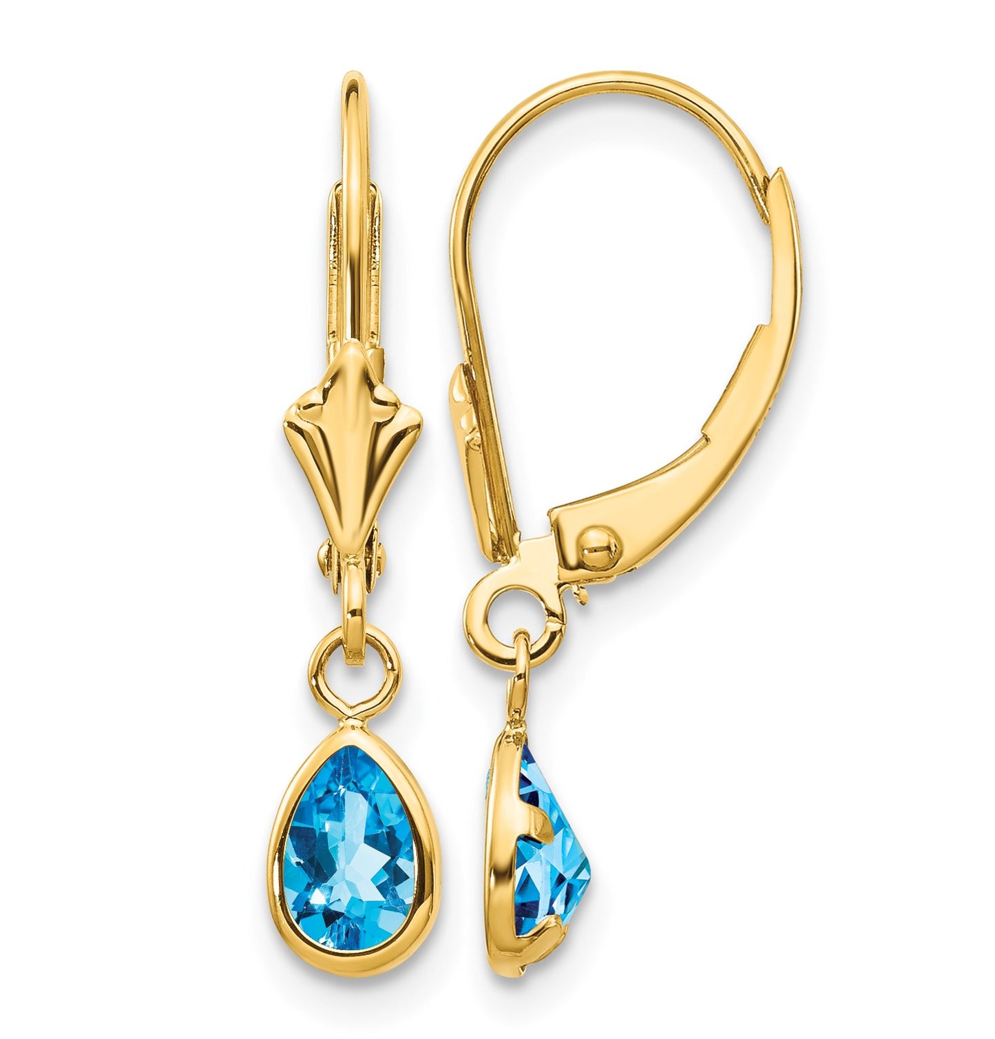 14k 6x4mm Pear Bezel December/Blue Topaz Leverback Earrings