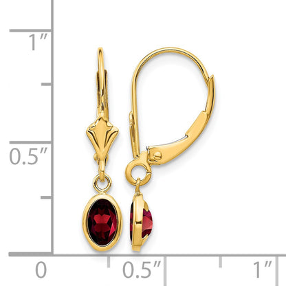14k 6x4 Oval Bezel January/Garnet Leverback Earrings