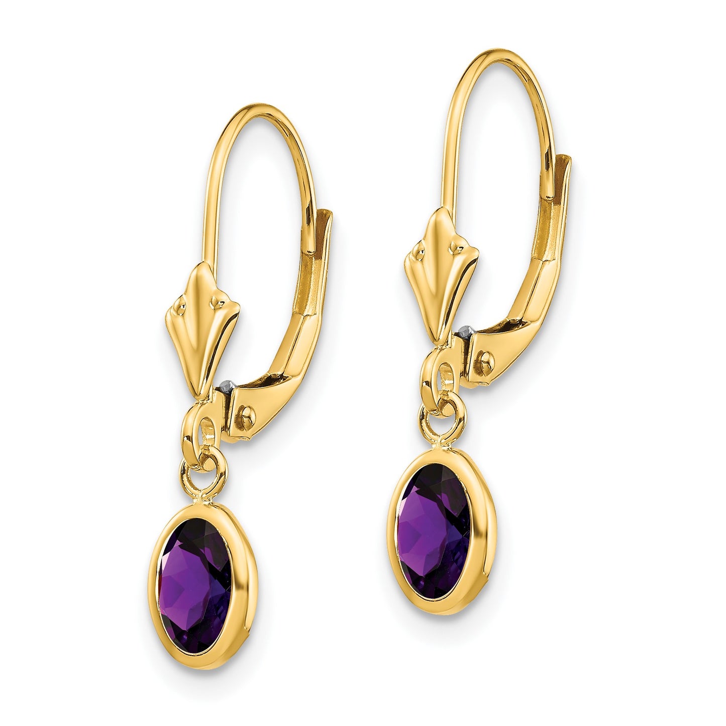 14k 6x4 Oval Bezel February/Amethyst Leverback Earrings