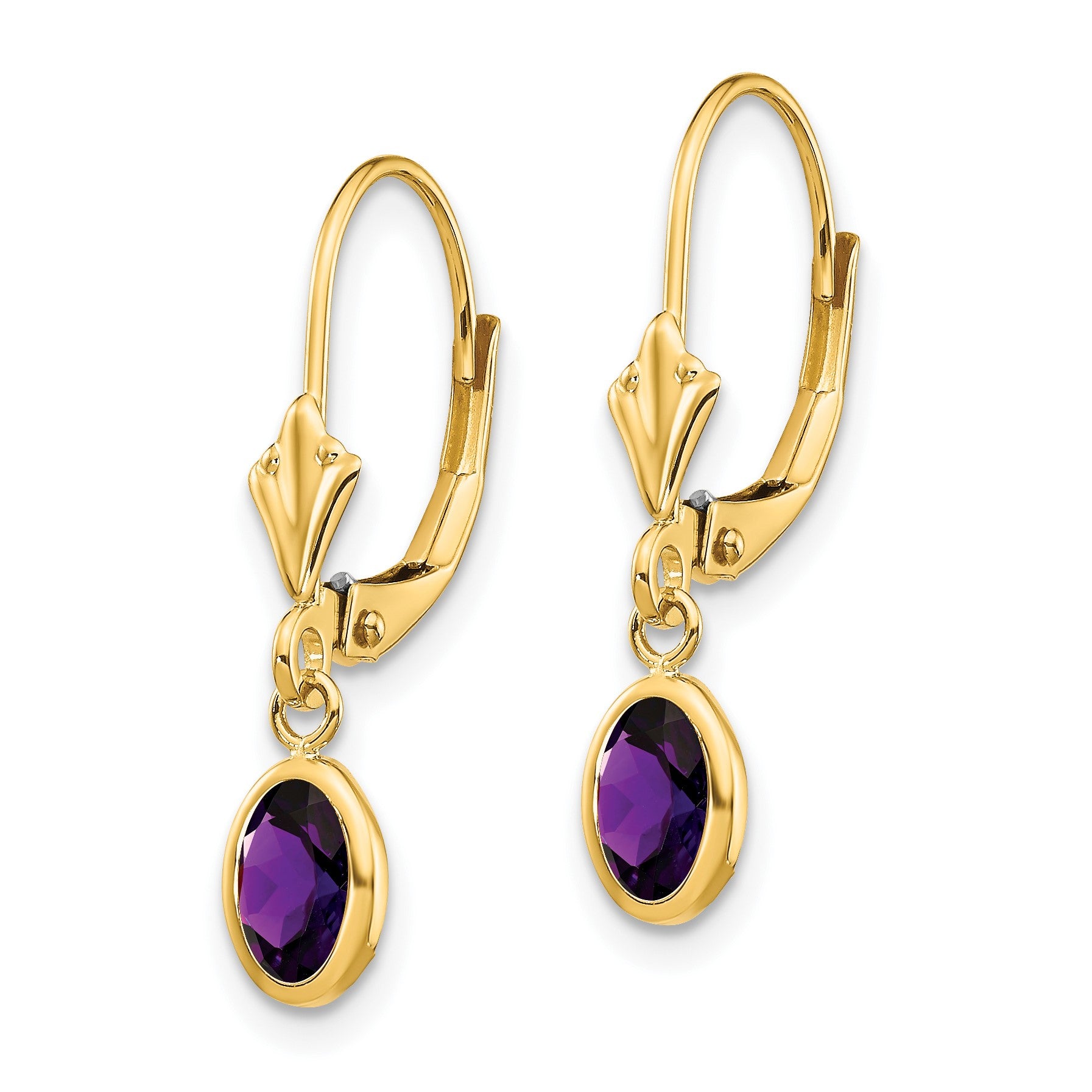14k 6x4 Oval Bezel February/Amethyst Leverback Earrings