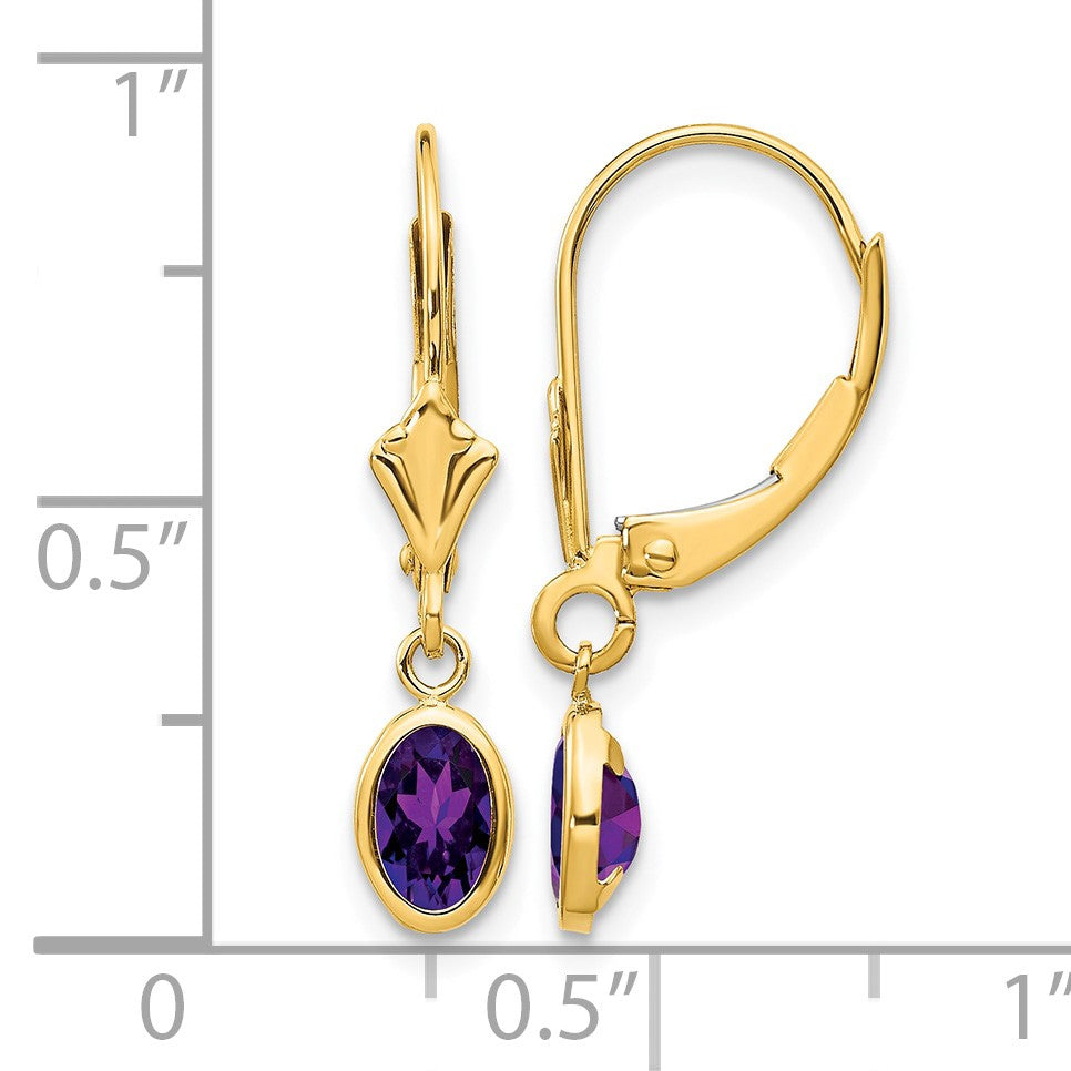 14k 6x4 Oval Bezel February/Amethyst Leverback Earrings