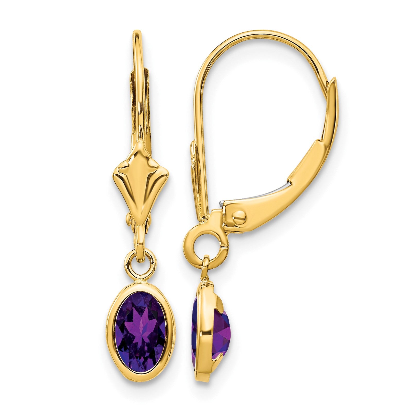 14k 6x4 Oval Bezel February/Amethyst Leverback Earrings