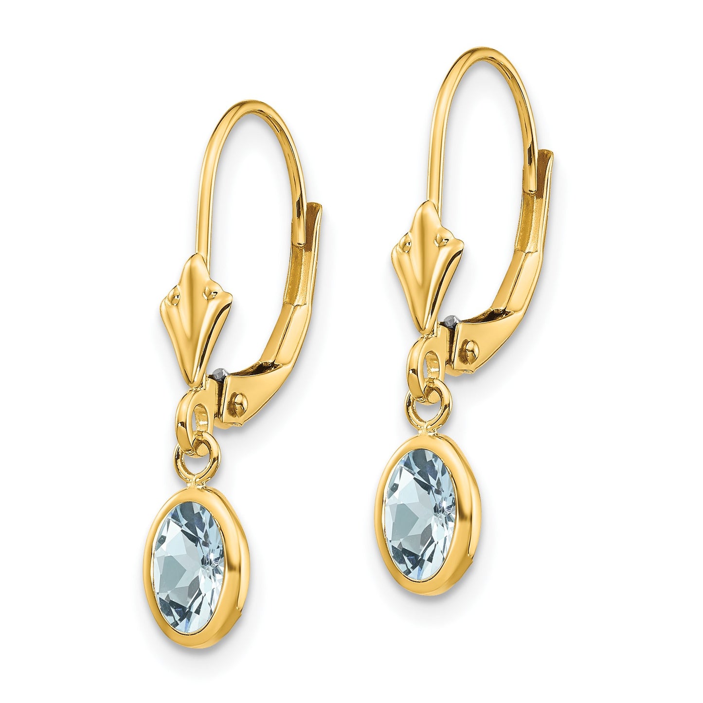 14k 6x4 Oval Bezel March/Aquamarine Leverback Earrings