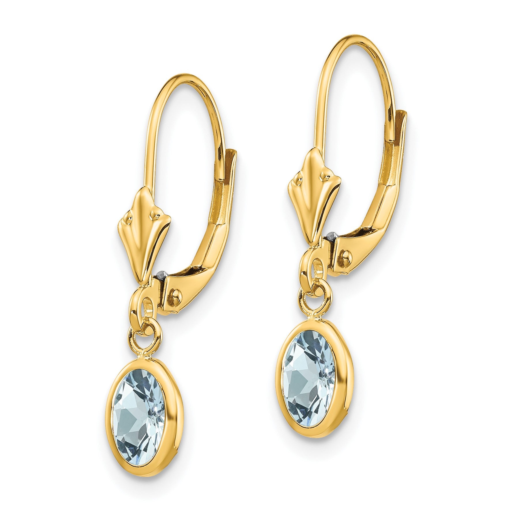 14k 6x4 Oval Bezel March/Aquamarine Leverback Earrings