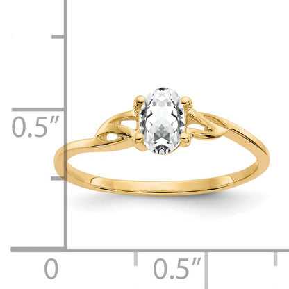 14k 6x4 Oval White Topaz Birthstone Ring
