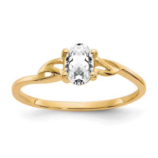 14k 6x4 Oval White Topaz Birthstone Ring