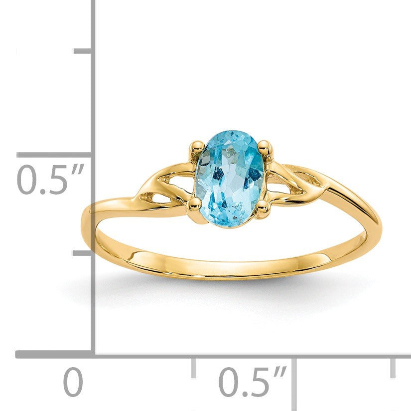 14k 6x4 Oval Blue Topaz Birthstone Ring