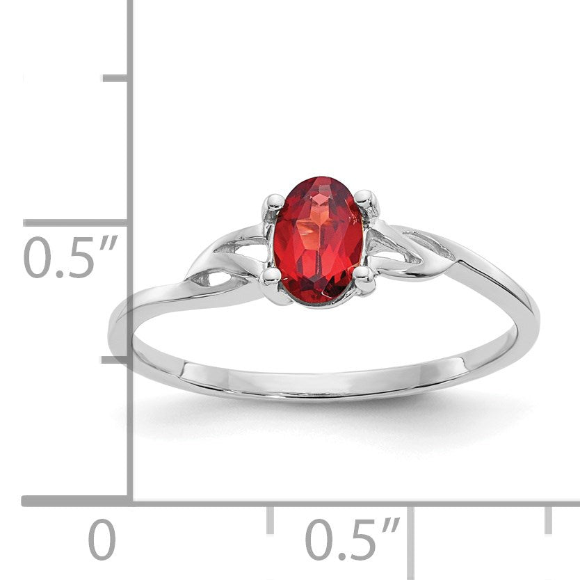 14k White Gold 6x4 Oval Garnet Birthstone Ring